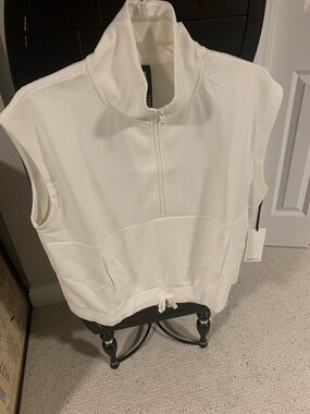 Sleeveless Half-Zip Mock Neck Top in White